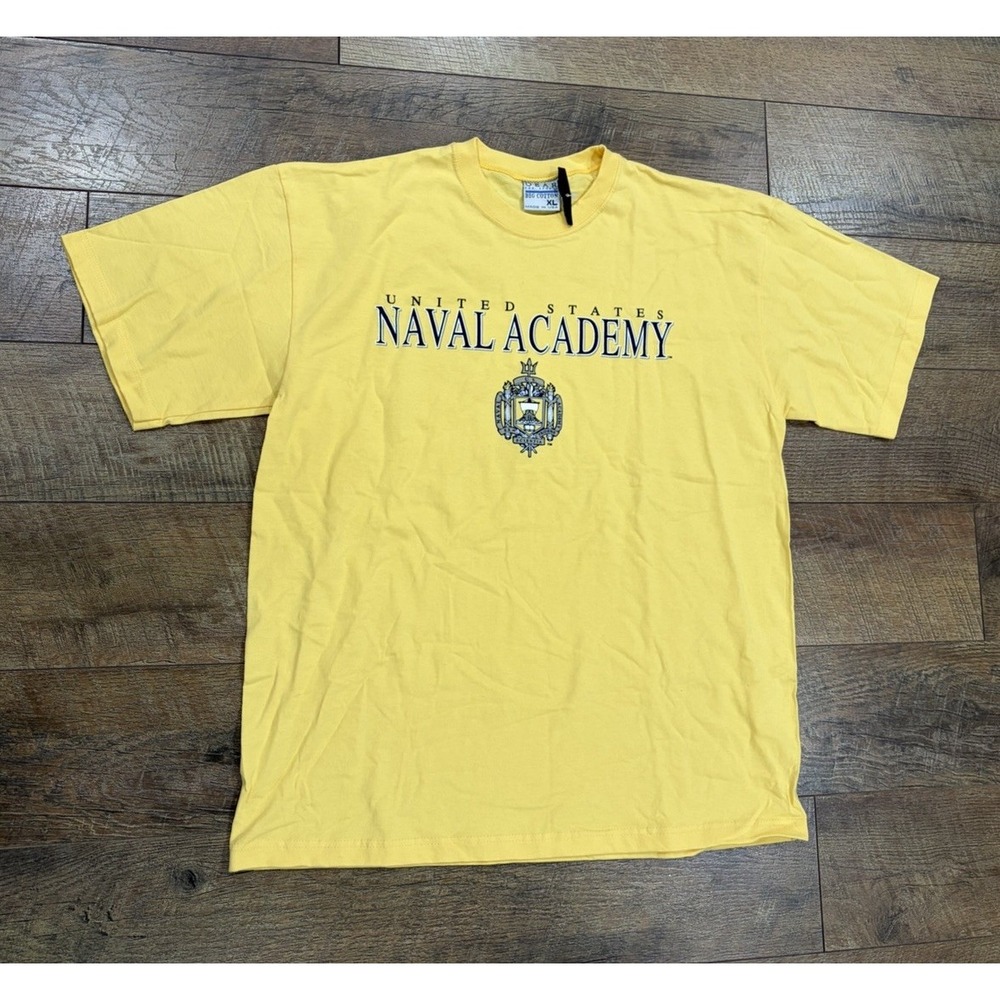 NWT Vintage 90s Naval Academy Graphic Tee Made‎ In USA XL Yellow